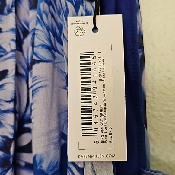 KAREN MILLEN Blue Floral Georgette Woven Halter Pleated Jumpsuit NWT sz. 4 - Picture 7 of 8